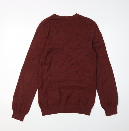 Marks and Spencer Men's Brown XS V-Neck Cotton Jumper