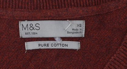 Marks and Spencer Men's Brown XS V-Neck Cotton Jumper