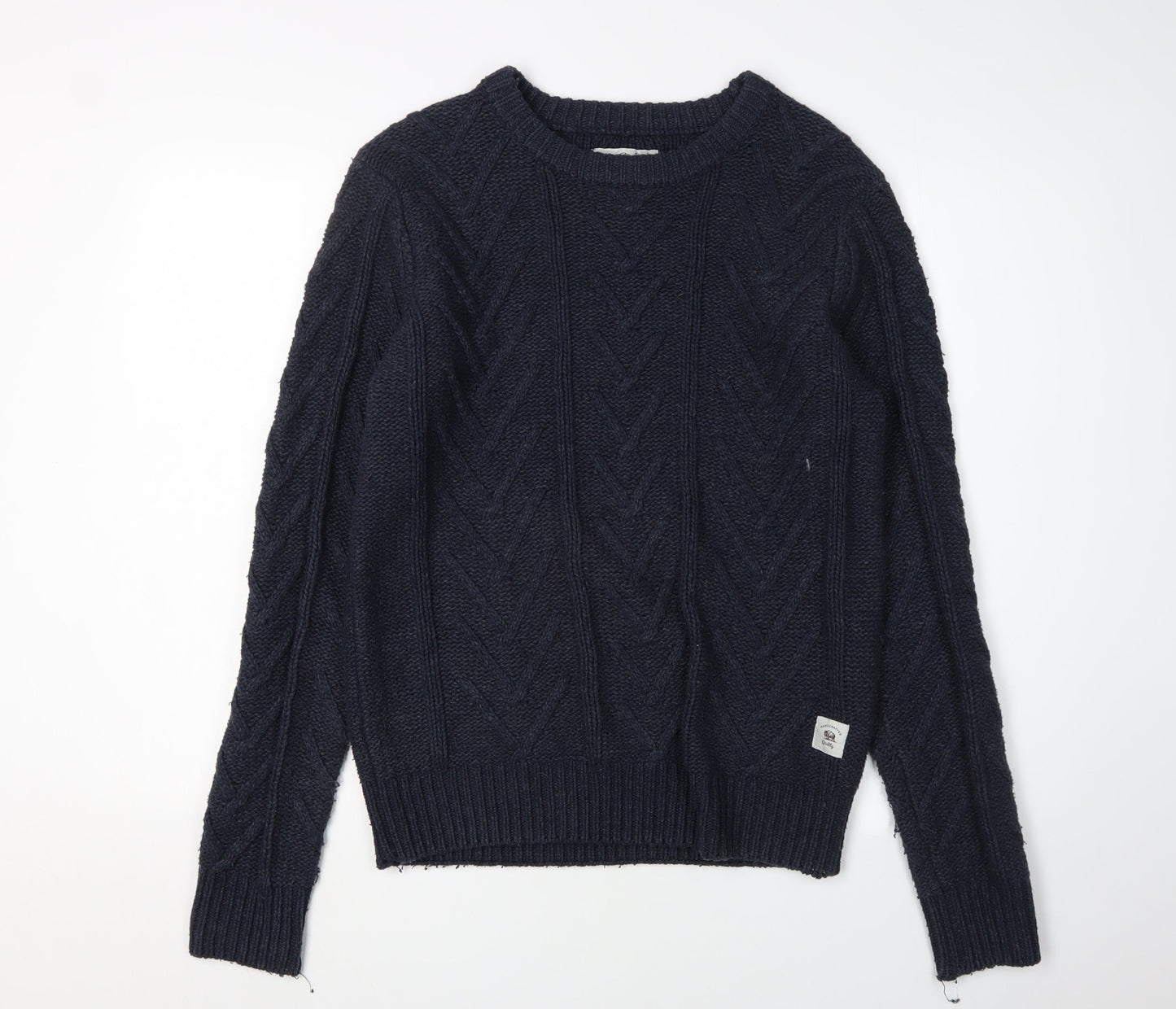 Bellfield Men's Blue Medium Cable-Knit Pullover Jumper