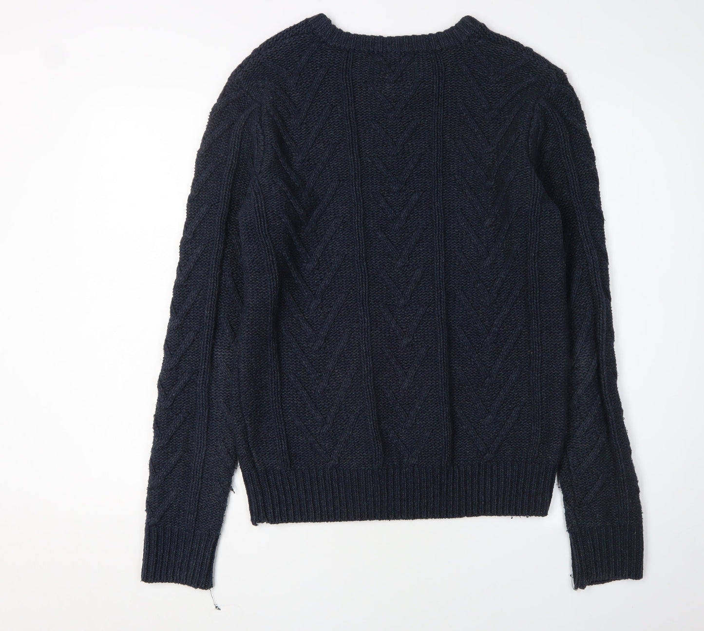 Bellfield Men's Blue Medium Cable-Knit Pullover Jumper