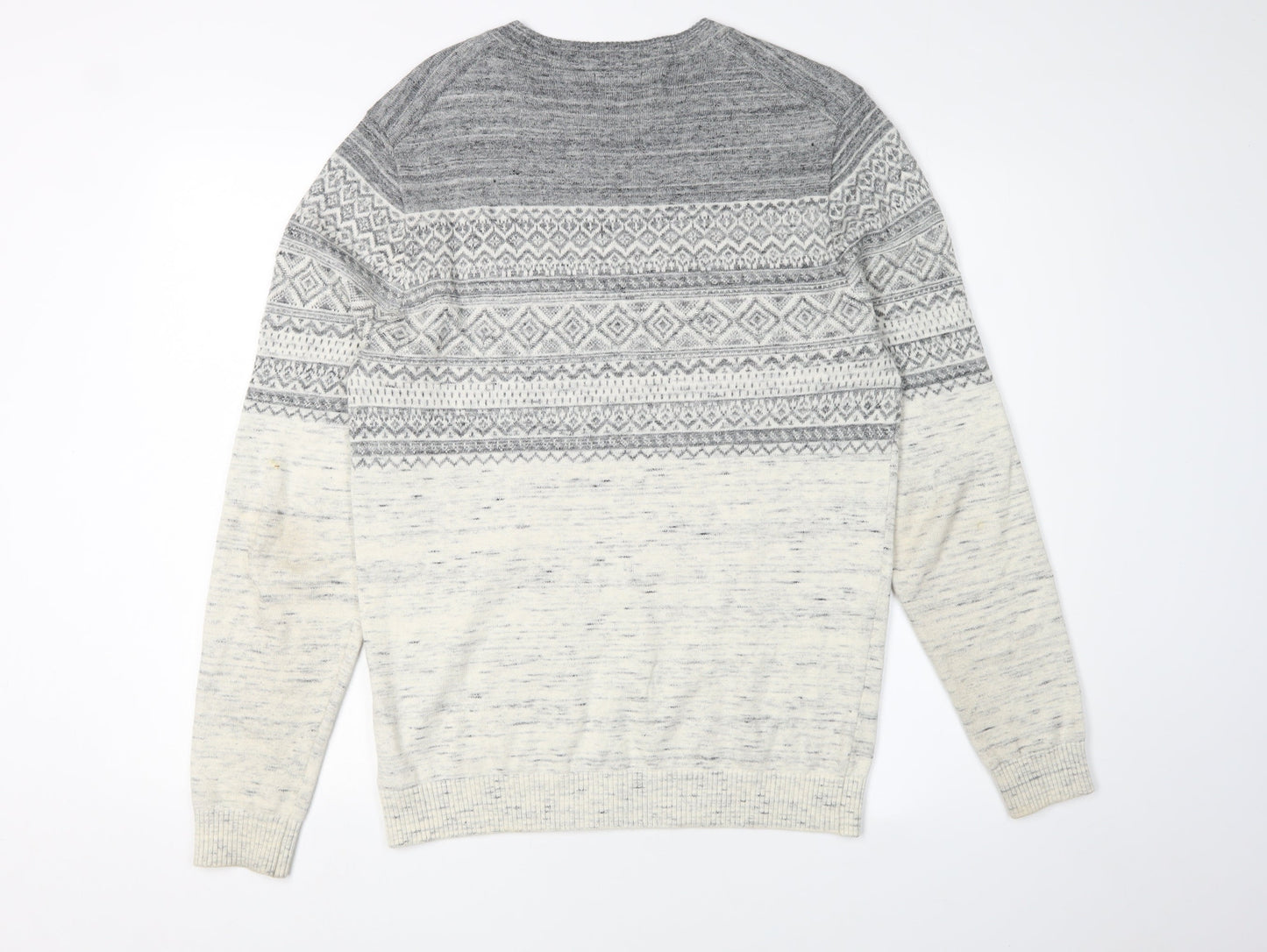 Next Men's Grey Fair Isle Pullover Jumper, Size M