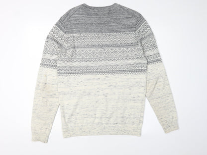 Next Men's Grey Fair Isle Pullover Jumper, Size M