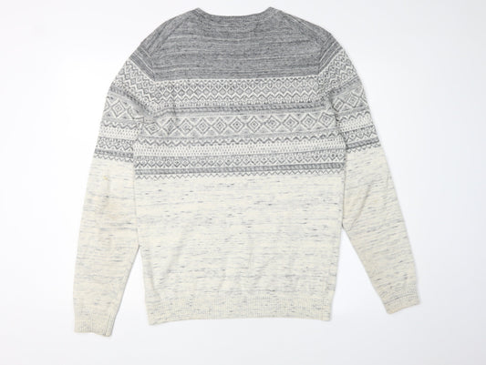 Next Men's Grey Fair Isle Pullover Jumper, Size M