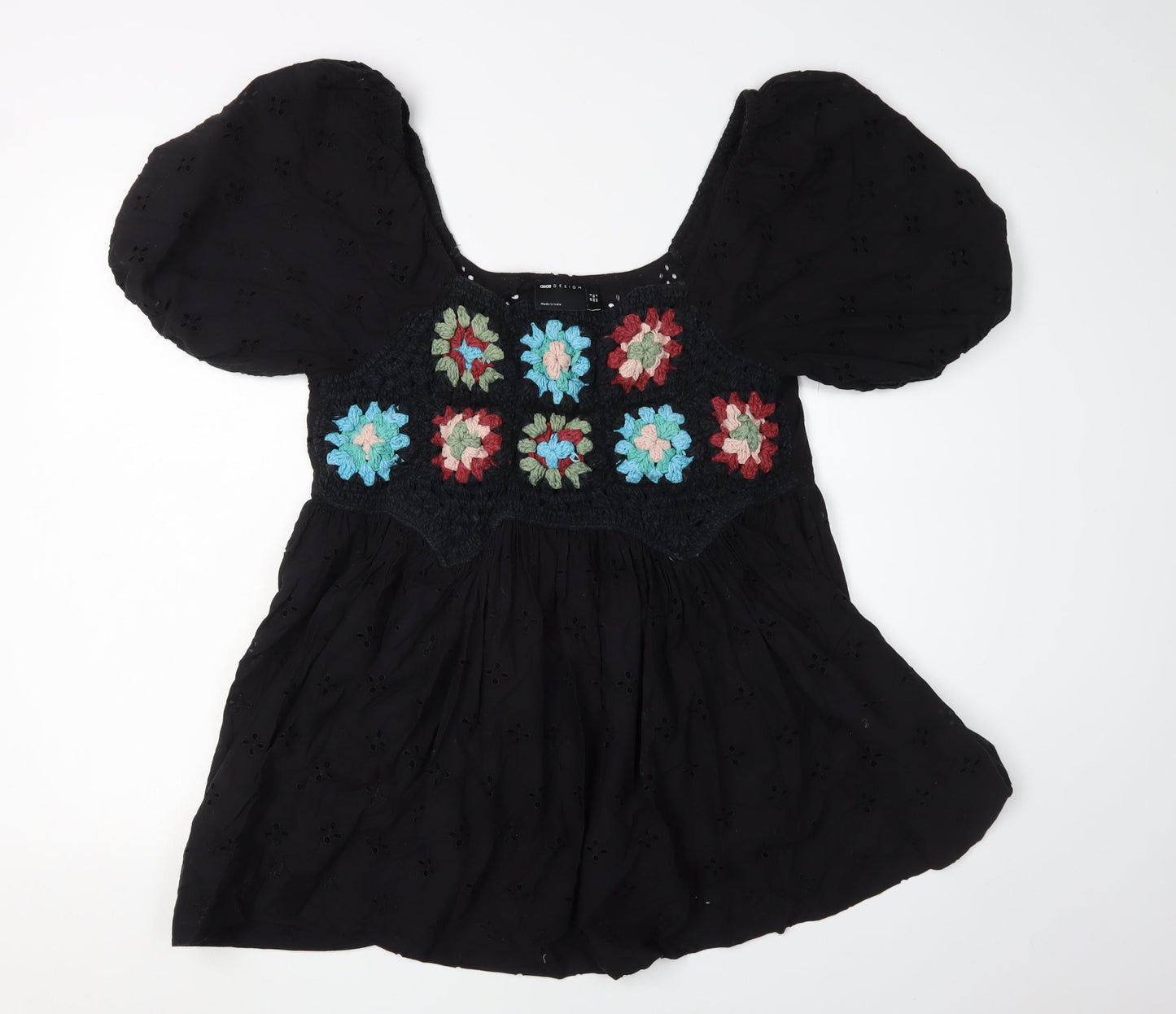 ASOS DESIGN Black Embroidered Women's Blouson Dress Size 8
