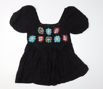 ASOS DESIGN Black Embroidered Women's Blouson Dress Size 8