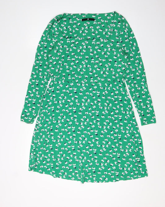 V by Very Women's Green Floral A-Line Dress 14