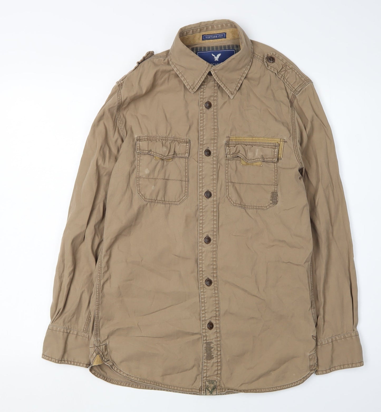 American Eagle Men's Beige XS Casual Button-Up Shirt
