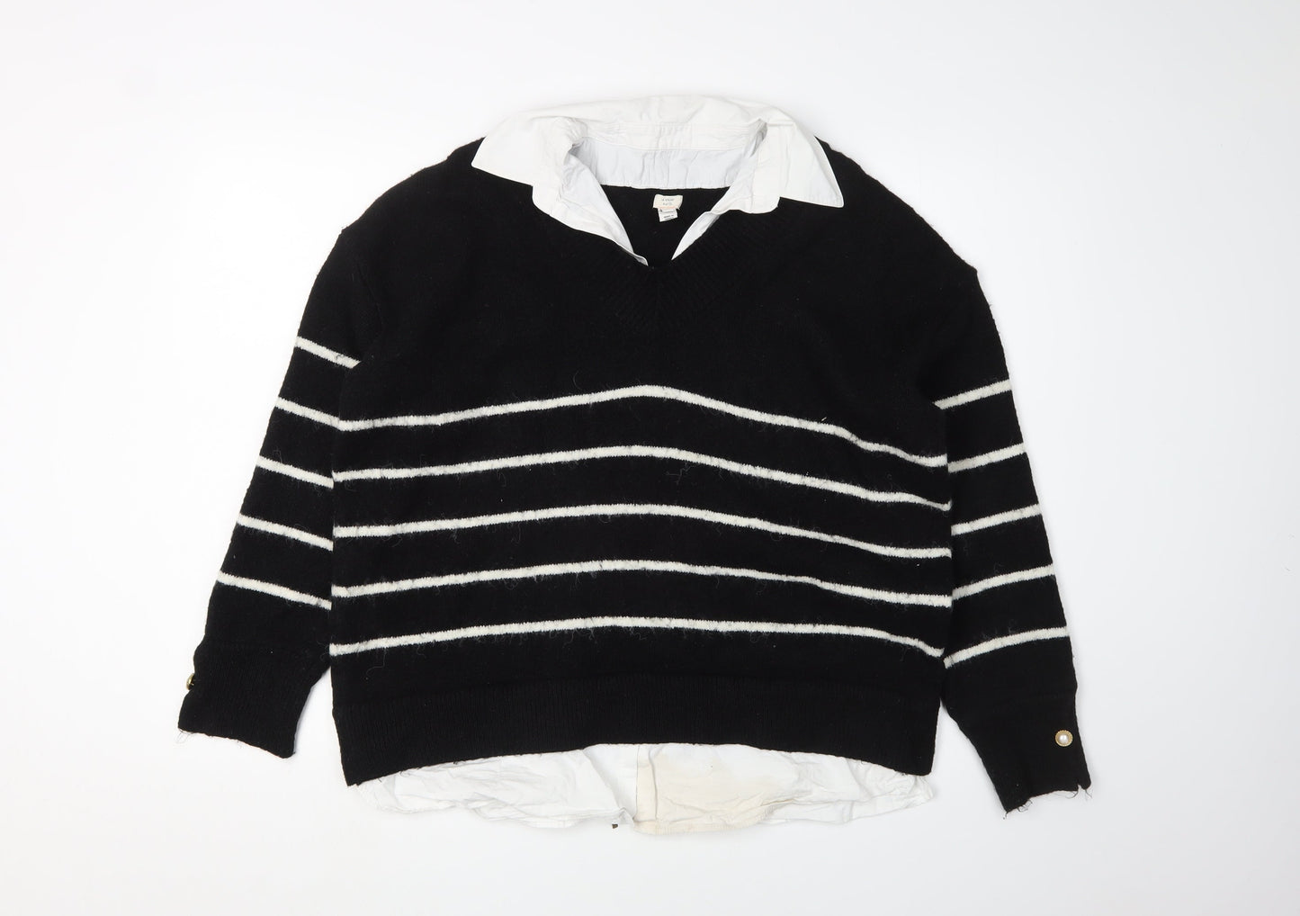 In Other Words Women's Black Striped Knit Jumper S