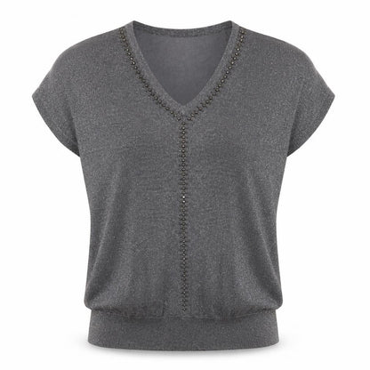 Wallis Women's Grey Beaded V-Neck Pullover Jumper M