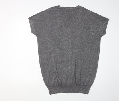 Wallis Women's Grey Beaded V-Neck Pullover Jumper M