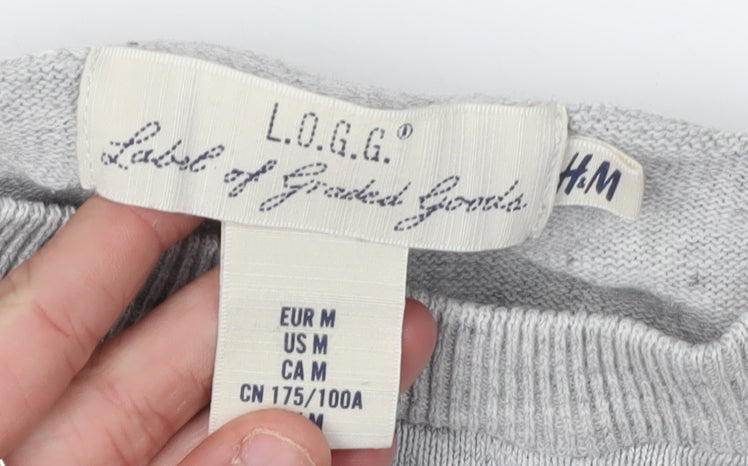 H&M Men's Grey Pullover M Cotton Jumper Crew Neck