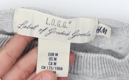 H&M Men's Grey Pullover M Cotton Jumper Crew Neck