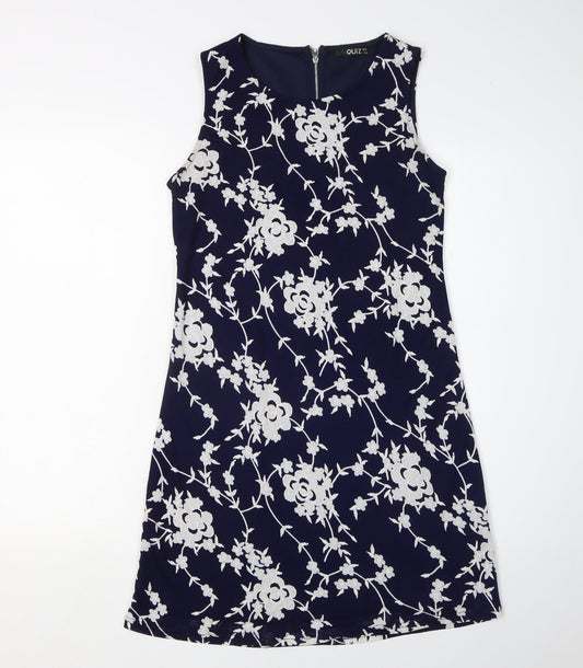 Quiz Women's Blue Floral Shift Dress Size 8 Party
