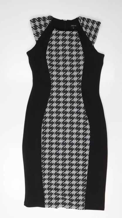 River Island Women's Black Houndstooth Bodycon Dress Size 10
