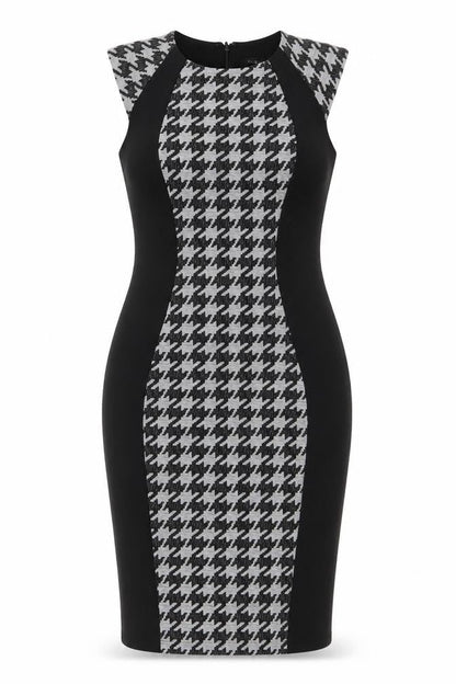 River Island Women's Black Houndstooth Bodycon Dress Size 10