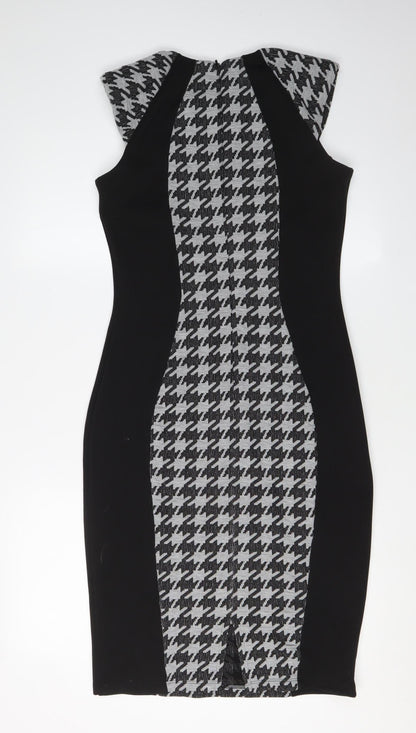 River Island Women's Black Houndstooth Bodycon Dress Size 10