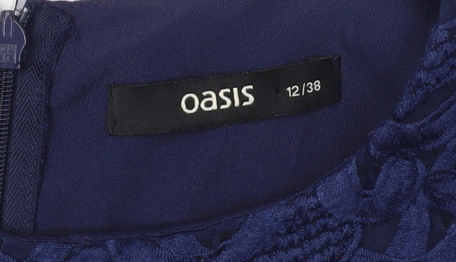 Oasis Women's Blue Lace Knee Length Sleeveless Dress