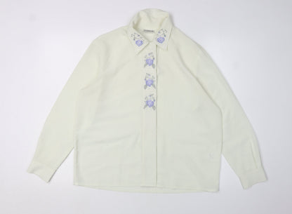 Eastex Women's Ivory Button-Up Shirt, Size 12, Embroidered