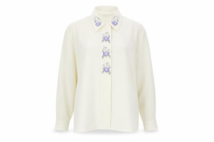 Eastex Women's Ivory Button-Up Shirt, Size 12, Embroidered