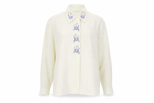 Eastex Women's Ivory Button-Up Shirt, Size 12, Embroidered