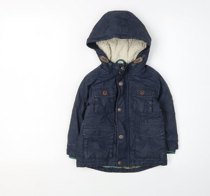 Next Boys Blue Hooded Parka Coat 2 Years