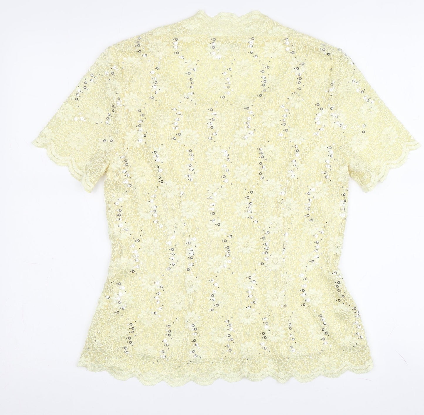 Jacques Vert Women's Yellow Sequin Lace Blouse - Size 10