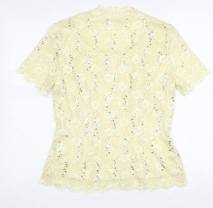 Jacques Vert Women's Yellow Sequin Lace Blouse - Size 10