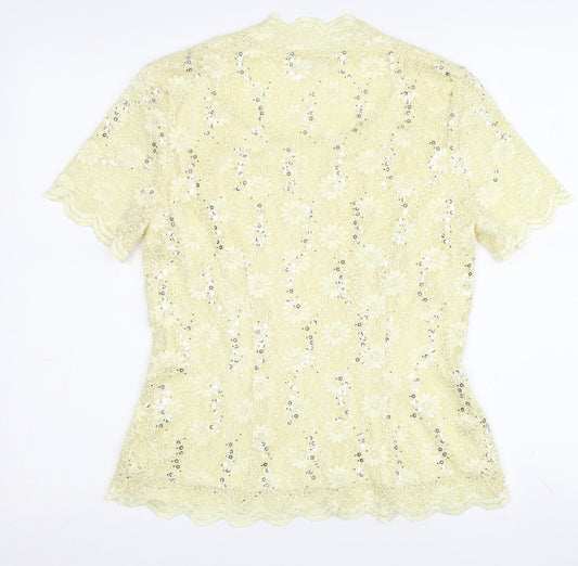 Jacques Vert Women's Yellow Sequin Lace Blouse - Size 10