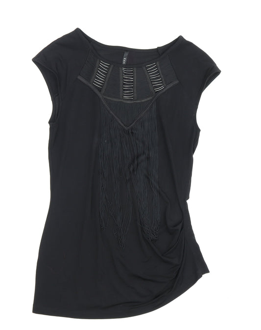 Karen Millen Women’s Black Fringe Tunic Blouse Size 8
