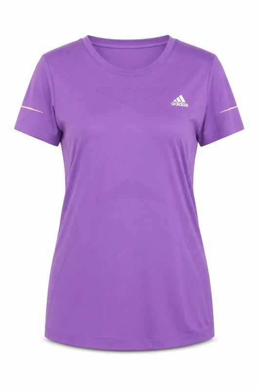 Front view of Adidas Women's Purple Short Sleeve Athletic T-Shirt