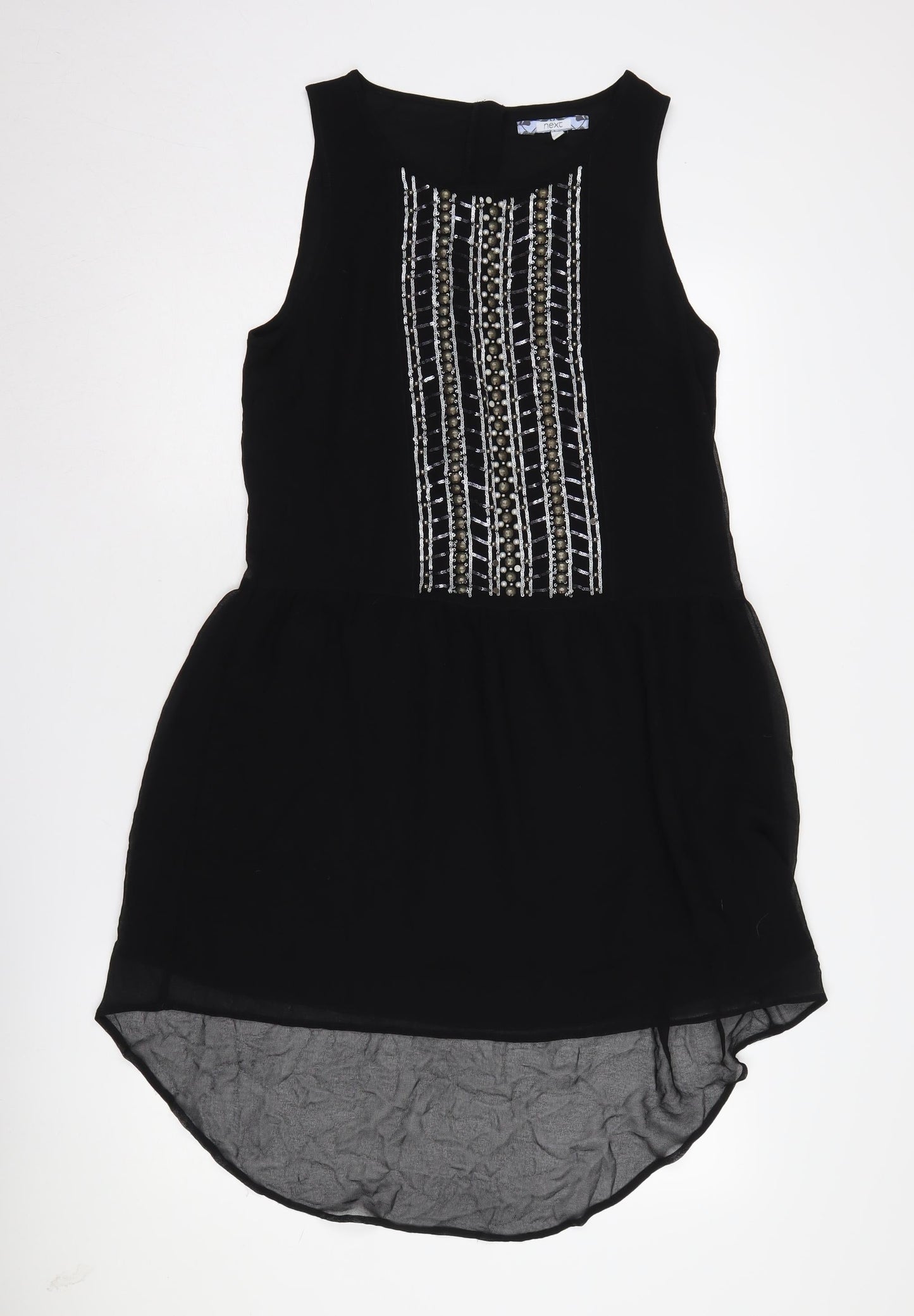 Next Women's Black Beaded Hi-Low Shift Dress Size 14