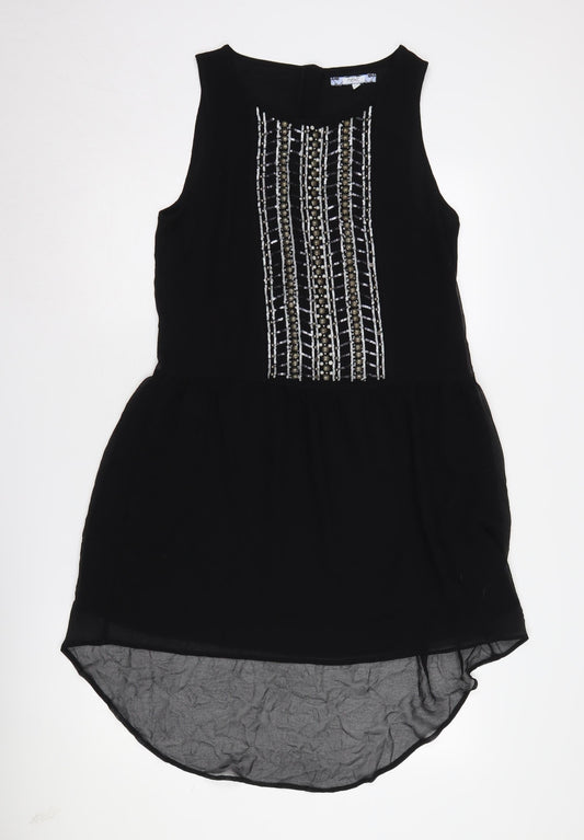 Next Women's Black Beaded Hi-Low Shift Dress Size 14