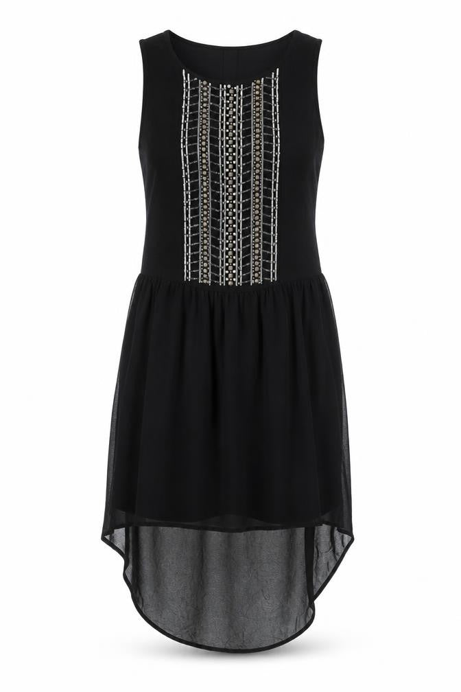 Next Women's Black Beaded Hi-Low Shift Dress Size 14
