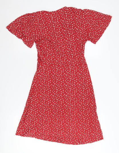 Next Women’s Red Floral Wrap Dress, Size 6