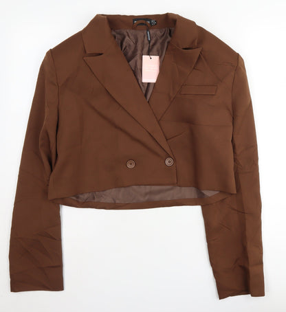 PrettyLittleThing Women's Brown Blazer UK 10 Cropped Double Breasted