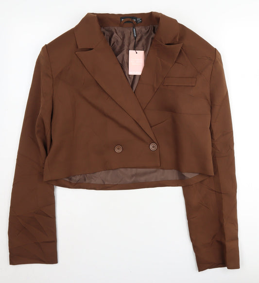 PrettyLittleThing Women's Brown Blazer UK 10 Cropped Double Breasted