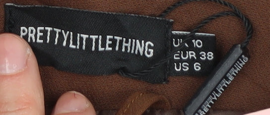 PrettyLittleThing Women's Brown Blazer UK 10 Cropped Double Breasted