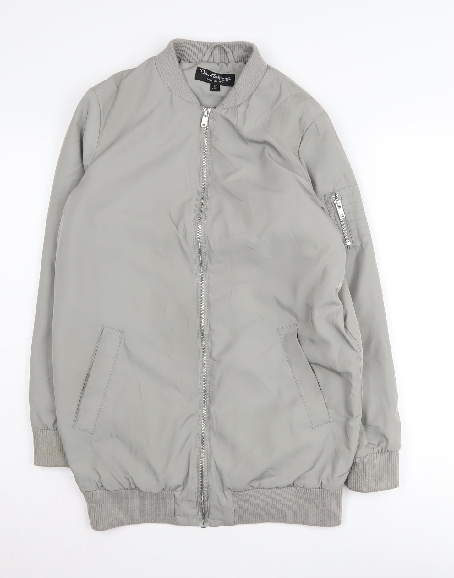 Womens UK Size 6 Miss Selfridge Grey Bomber Jacket