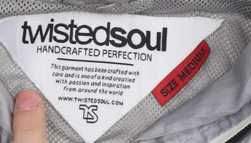 Twisted Soul Men's Grey White Hooded Windbreaker M
