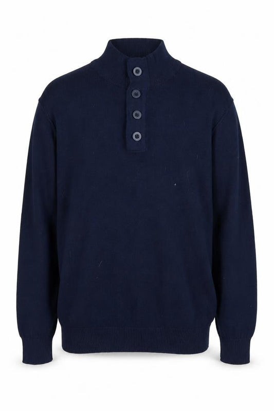 White Label Men's Blue Henley Jumper L, Cotton Knit