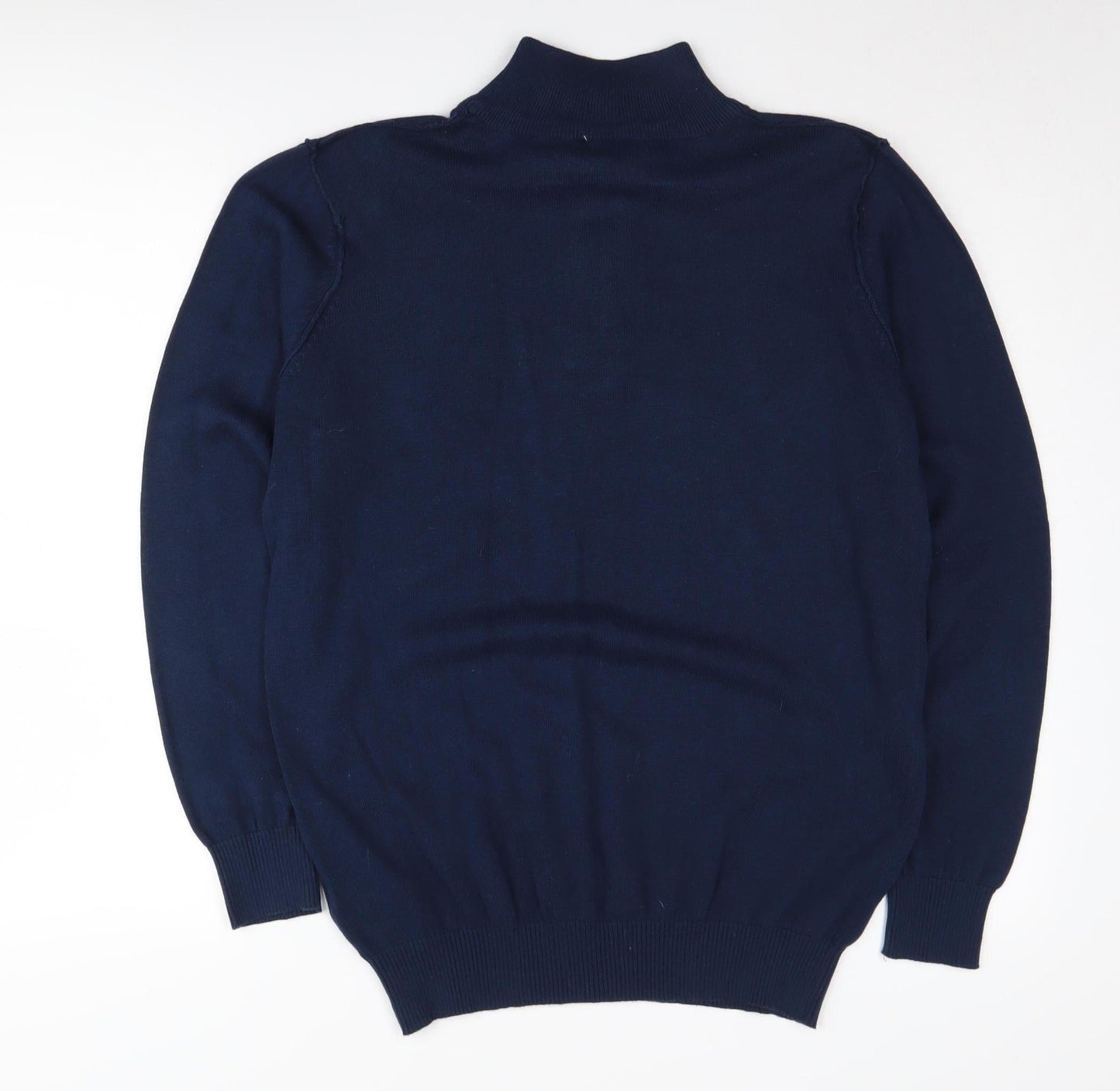 White Label Men's Blue Henley Jumper L, Cotton Knit