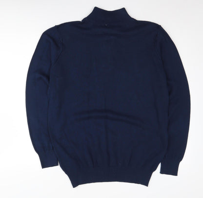 White Label Men's Blue Henley Jumper L, Cotton Knit