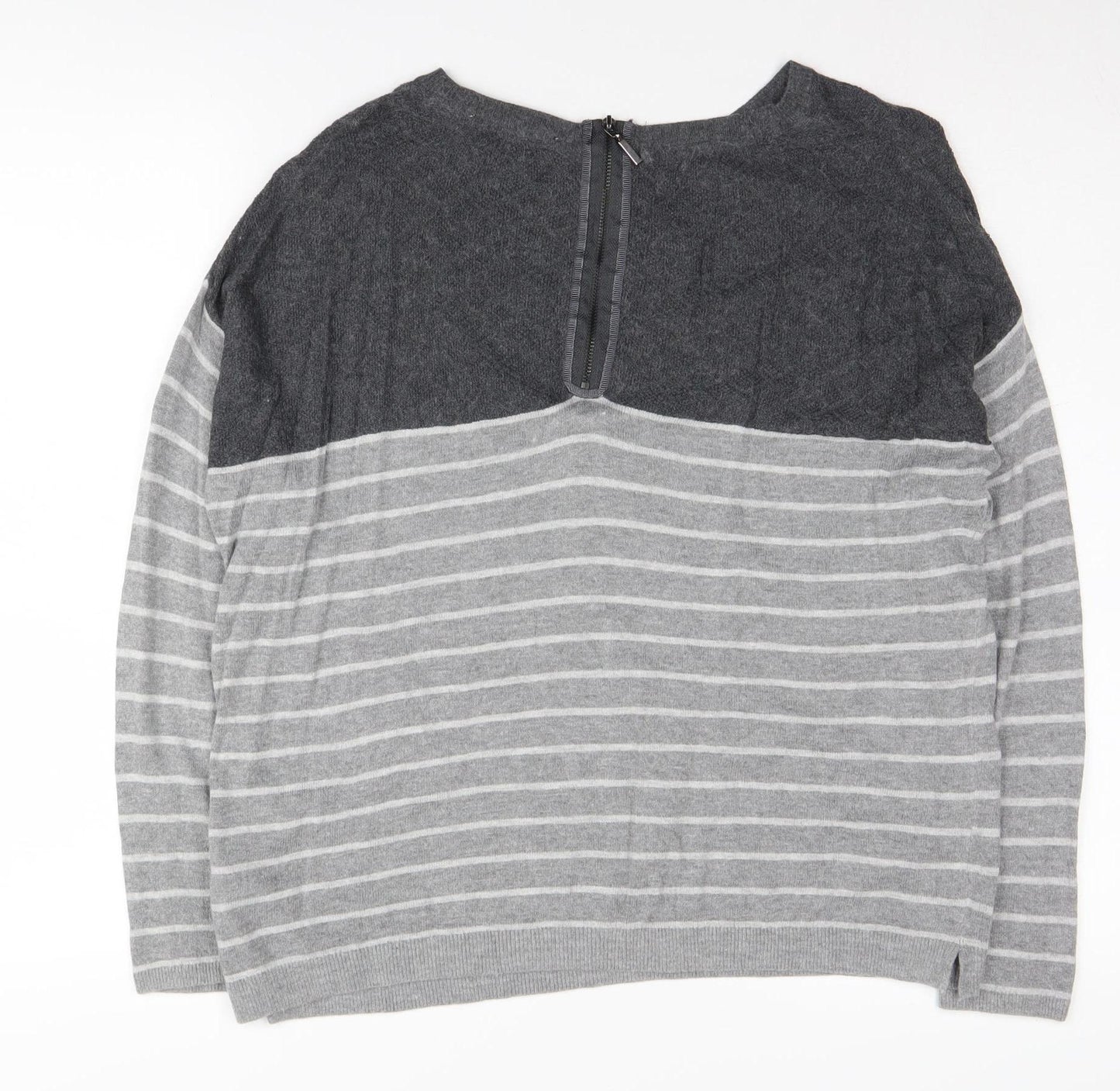 Jasper Conran Women's Grey Striped Pullover Jumper Size 14