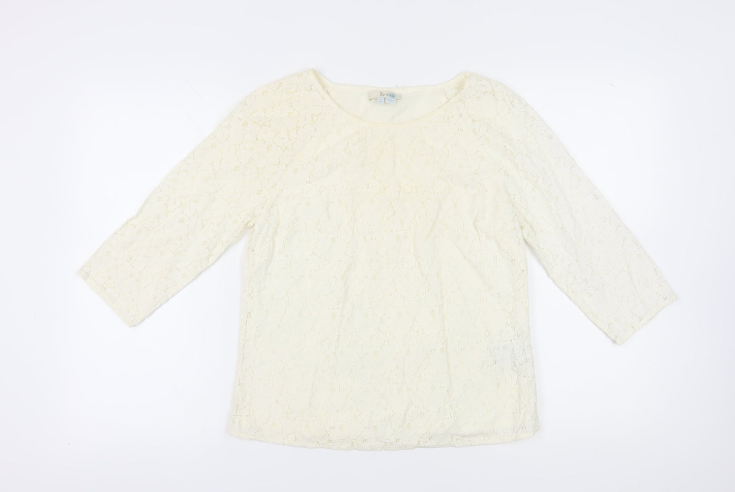 Boden Women's Ivory Lace Blouse, Size 12, 3/4 Sleeve