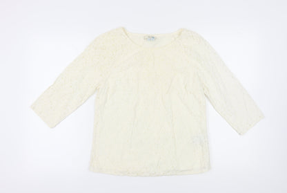 Boden Women's Ivory Lace Blouse, Size 12, 3/4 Sleeve