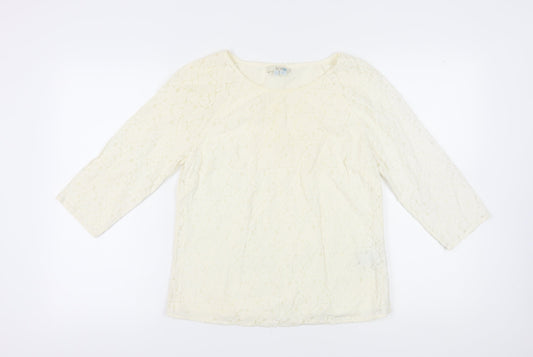 Boden Women's Ivory Lace Blouse, Size 12, 3/4 Sleeve