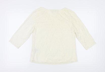 Boden Women's Ivory Lace Blouse, Size 12, 3/4 Sleeve