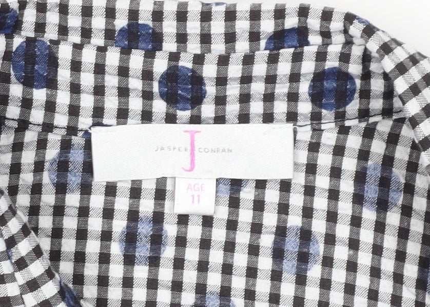 Jasper Conran Girls Black Gingham Cropped Button-Up Shirt 11 Years