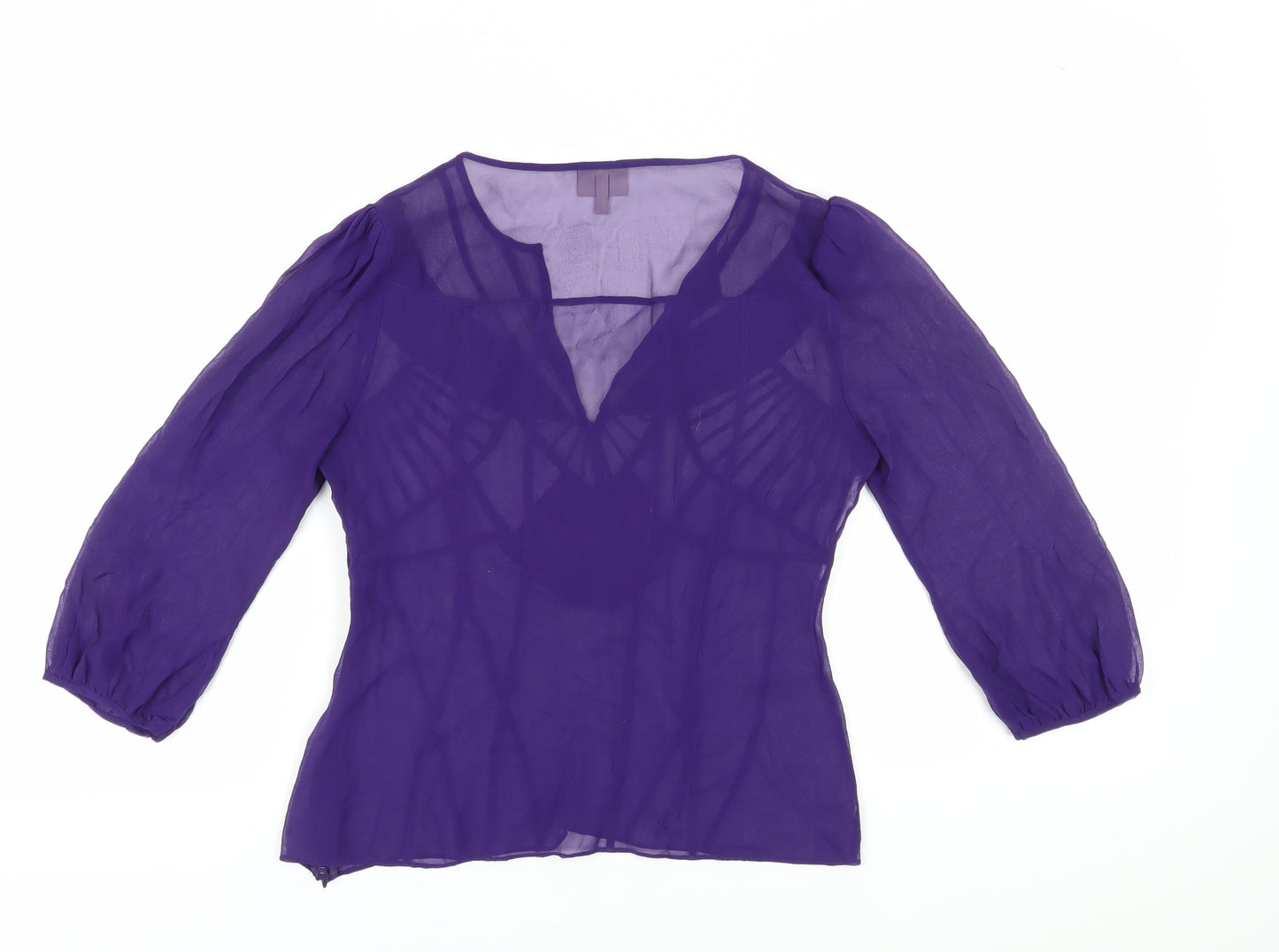 Karen Millen Women's Purple Ruffle Blouse, Size 12