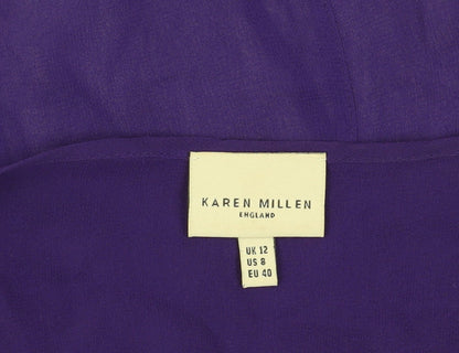 Karen Millen Women's Purple Ruffle Blouse, Size 12